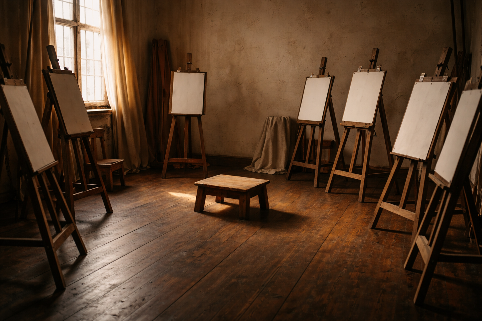 Artists drawing in a quiet, warmly lit studio.